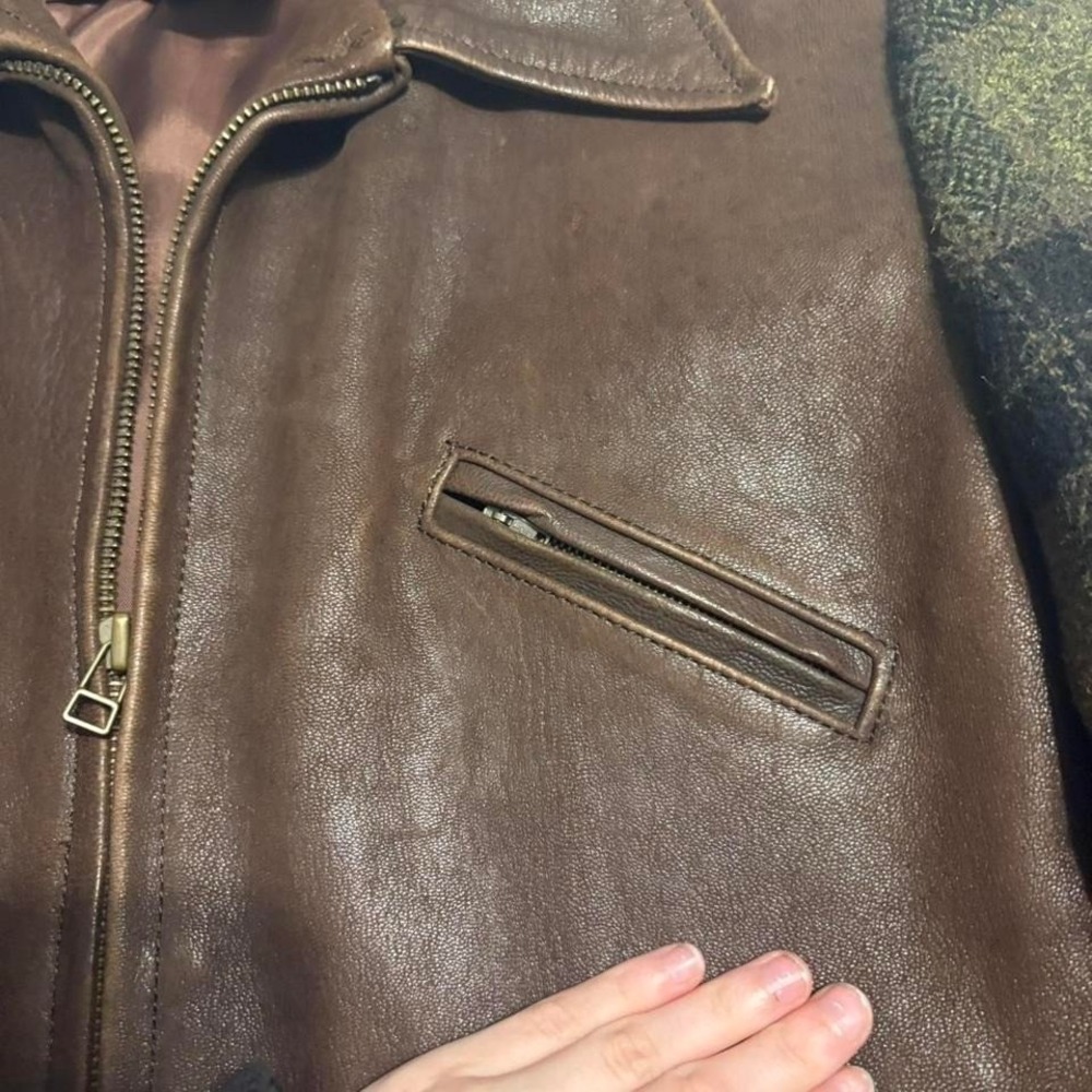 Rare 90s Gap Green and Brown Leather/Wool Jacket, Medium - Picture 5 of 7
